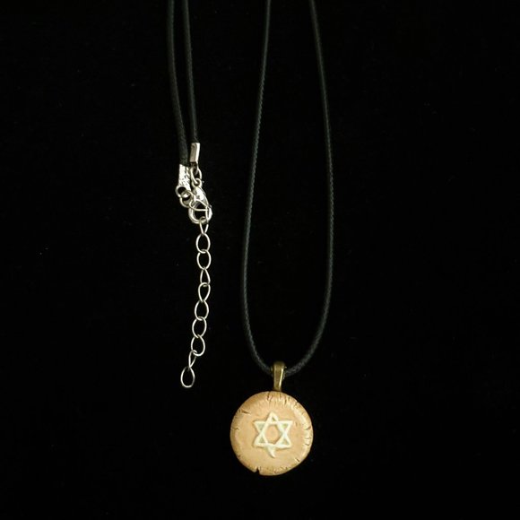 Handmade Ceramic Light Caramel Star of David Pendant Necklace - Picture 3 of 10